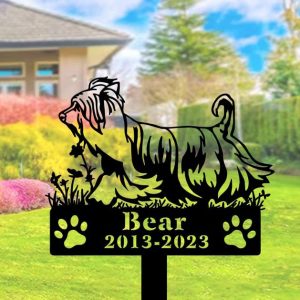 DINOZOZO Silky Terrier Dog Grave Marker Garden Stakes Dog Sympathy Gift Cemetery Decor Memorial Custom Metal Signs4