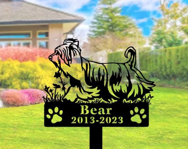 DINOZOZO Silky Terrier Dog Grave Marker Garden Stakes Dog Sympathy Gift Cemetery Decor Memorial Custom Metal Signs