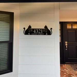 DINOZOZO Sitting Cats Address Sign House Number Plaque Custom Metal Signs