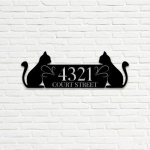 DINOZOZO Sitting Cats Address Sign House Number Plaque Custom Metal Signs2