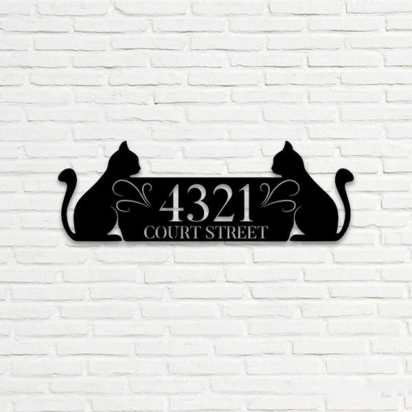 DINOZOZO Sitting Cats Address Sign House Number Plaque Custom Metal Signs