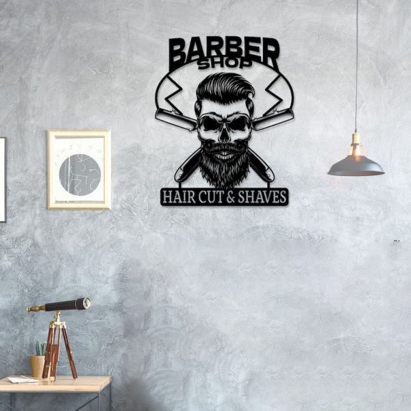 DINOZOZO Skull Barber Shop Hair Cut and Shaves Business Custom Metal Signs