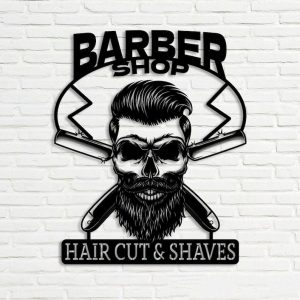 DINOZOZO Skull Barber Shop Hair Cut and Shaves Business Custom Metal Signs3