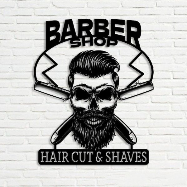 DINOZOZO Skull Barber Shop Hair Cut and Shaves Business Custom Metal Signs