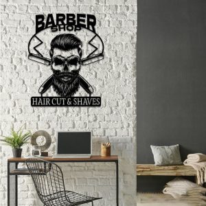 DINOZOZO Skull Barber Shop Hair Cut and Shaves Business Custom Metal Signs4