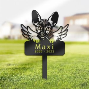 DINOZOZO Sphynx Cat Grave Marker Garden Stakes Cat Memorial Gift Cemetery Decor Custom Metal Signs