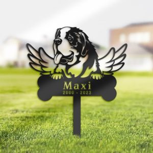 DINOZOZO St. Bernard Dog Grave Marker Garden Stakes Dog Memorial Gift Cemetery Decor Custom Metal Signs