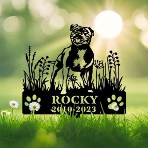 DINOZOZO Staffordshire Bull Terrier Dog Grave Marker Garden Stakes Dog Sympathy Gift Cemetery Decor Memorial Custom Metal Signs2