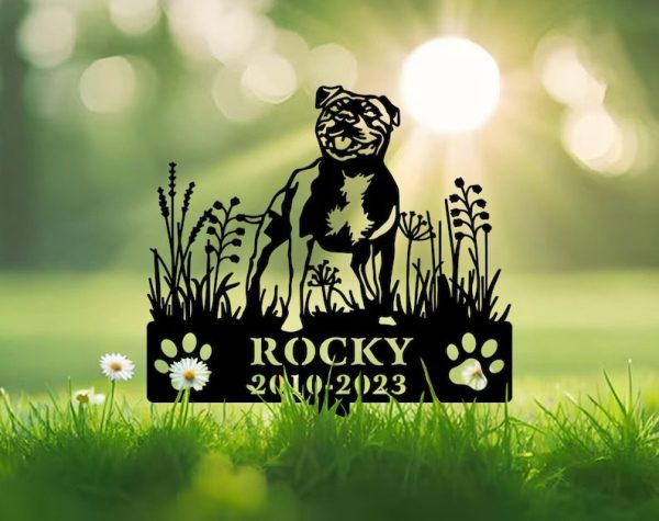 DINOZOZO Staffordshire Bull Terrier Dog Grave Marker Garden Stakes Dog Sympathy Gift Cemetery Decor Memorial Custom Metal Signs