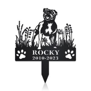 DINOZOZO Staffordshire Bull Terrier Dog Grave Marker Garden Stakes Dog Sympathy Gift Cemetery Decor Memorial Custom Metal Signs3