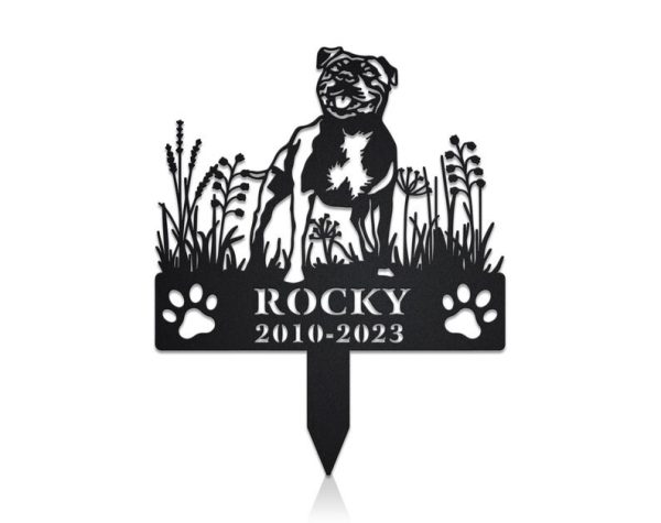 DINOZOZO Staffordshire Bull Terrier Dog Grave Marker Garden Stakes Dog Sympathy Gift Cemetery Decor Memorial Custom Metal Signs