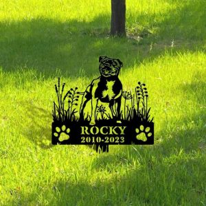 DINOZOZO Staffordshire Bull Terrier Dog Grave Marker Garden Stakes Dog Sympathy Gift Cemetery Decor Memorial Custom Metal Signs4