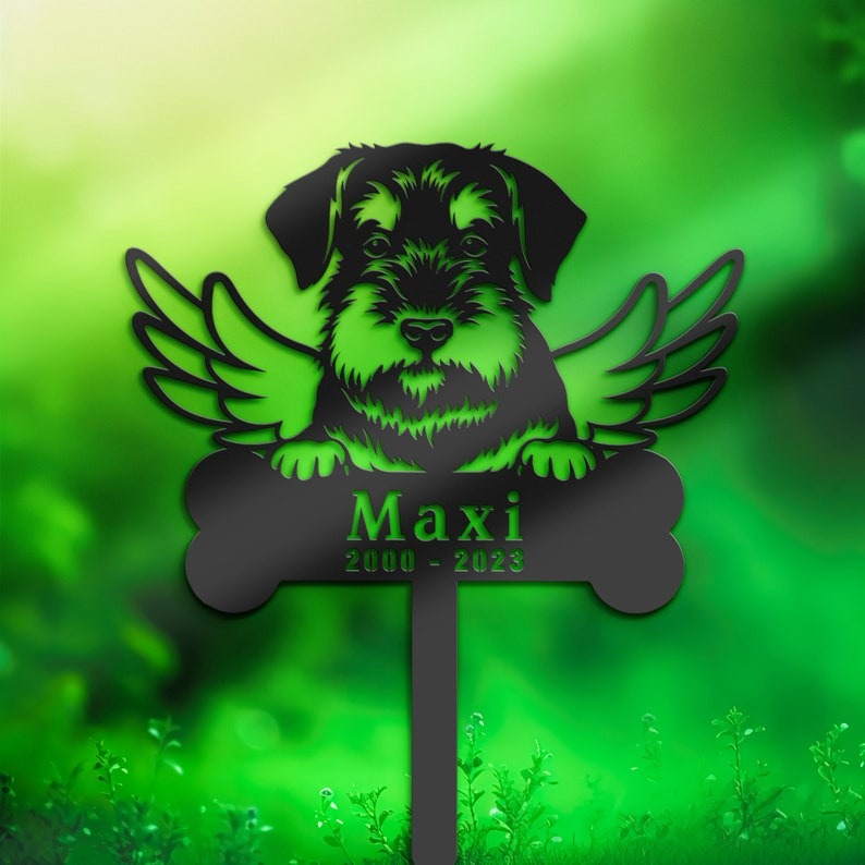 DINOZOZO Standard Schnauzer Dog Grave Marker Garden Stakes Dog Memorial Gift Cemetery Decor Custom Metal Signs2