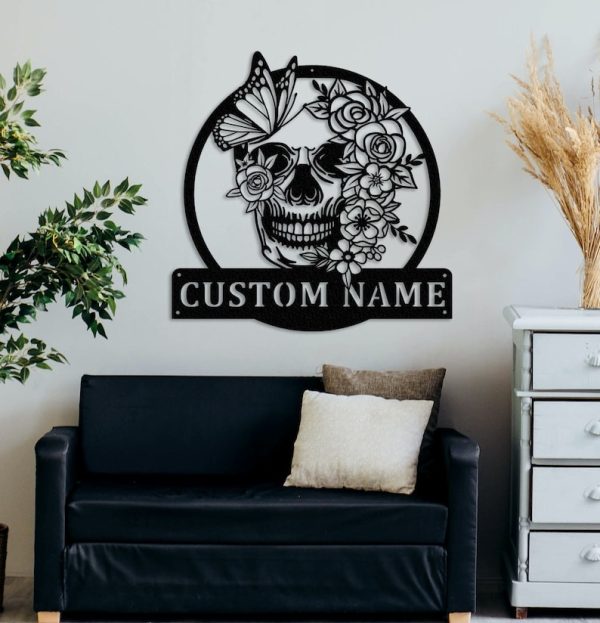 DINOZOZO Sugar Skull Flower and Butterfly Tattoo Studio Business Custom Metal Signs