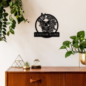DINOZOZO Sugar Skull Flower and Butterfly Tattoo Studio Business Custom Metal Signs3