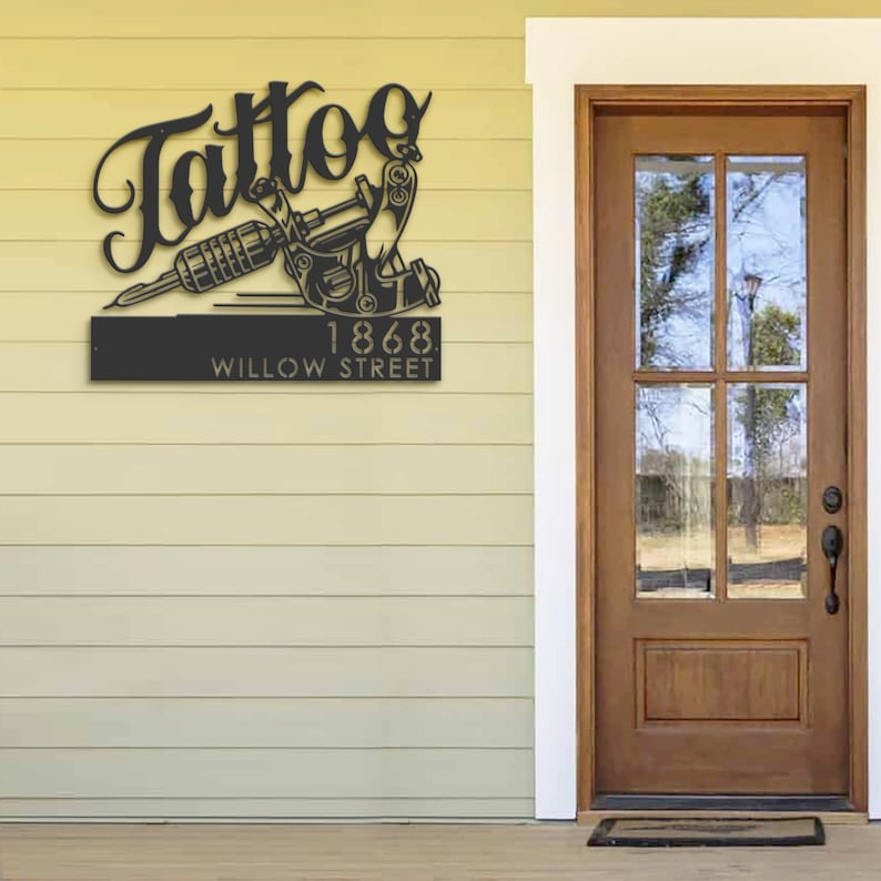 DINOZOZO Tattoo Studio Metal Address Sign Business Custom Metal Signs3