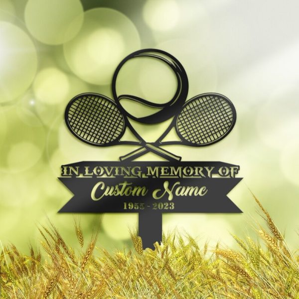 DINOZOZO Tennis Racket and Ball Tennis Player Grave Marker Memorial Sign with Stake Sympathy Gifts for Loss of Loved One Custom Metal Signs