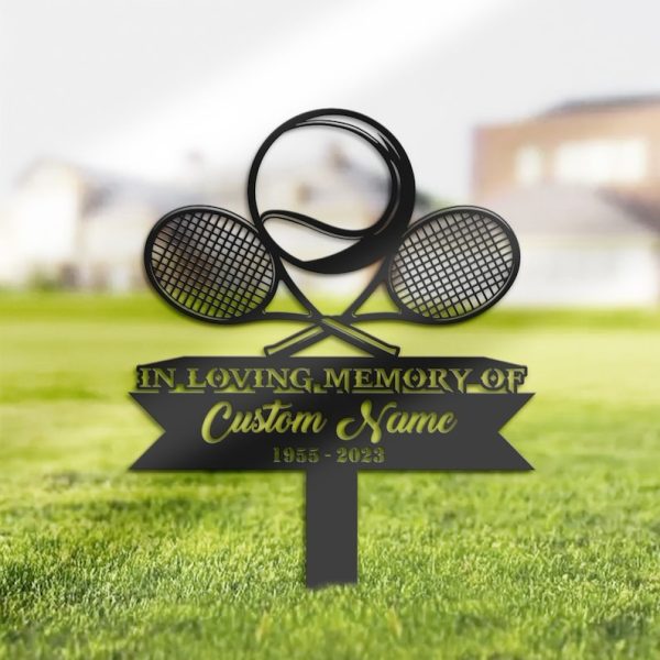 DINOZOZO Tennis Racket and Ball Tennis Player Grave Marker Memorial Sign with Stake Sympathy Gifts for Loss of Loved One Custom Metal Signs