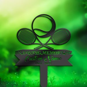 DINOZOZO Tennis Racket and Ball Tennis Player Grave Marker Memorial Sign with Stake Sympathy Gifts for Loss of Loved One Custom Metal Signs3
