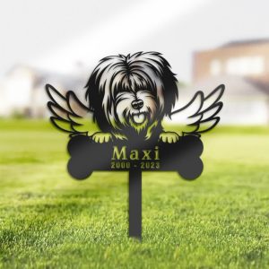 DINOZOZO Tibetan Terrier Dog Grave Marker Garden Stakes Dog Memorial Gift Cemetery Decor Custom Metal Signs