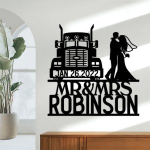 DINOZOZO Truck Driver Couple Wedding Gift Bride And Groom Business Custom Metal Signs4