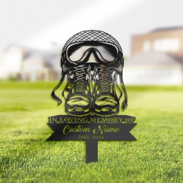 DINOZOZO US Army Veteran Boots Grave Marker Memorial Sign with Stake Sympathy Gifts for Loss of Loved One Custom Metal Signs