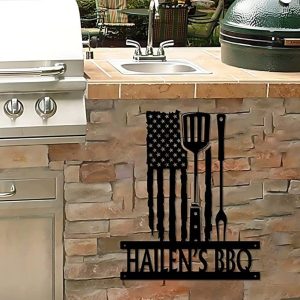 DINOZOZO US Flag BBQ Sign Backyard Grill Patio Custom Metal Signs3