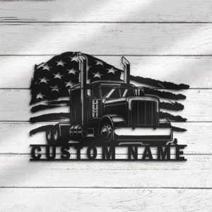 DINOZOZO US Flag Semi Truck Driver Business Custom Metal Signs4