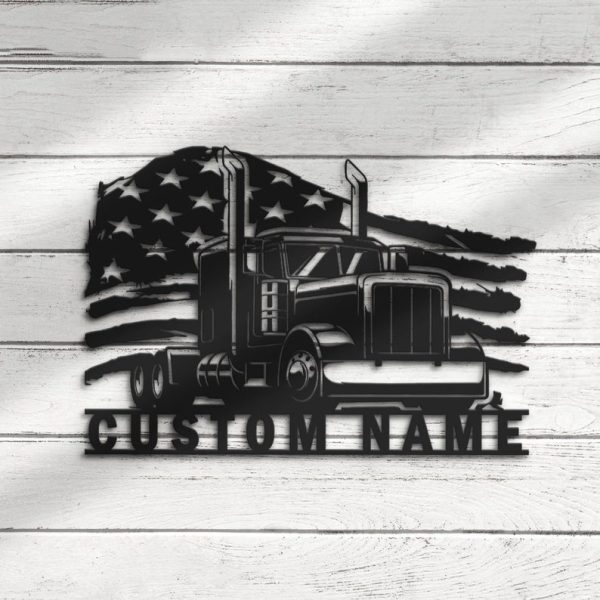 DINOZOZO US Flag Semi Truck Driver Business Custom Metal Signs