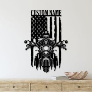 DINOZOZO US Flag Skull Motorcycle Custom Metal Signs