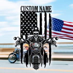 DINOZOZO US Flag Skull Motorcycle Custom Metal Signs2