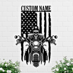 DINOZOZO US Flag Skull Motorcycle Custom Metal Signs3
