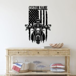 DINOZOZO US Flag Skull Motorcycle Custom Metal Signs4
