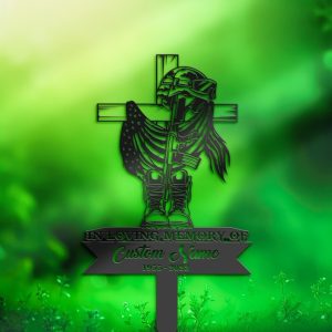 DINOZOZO USA Veteran Fallen Soldier Grave Marker Memorial Sign with Stake Sympathy Gifts for Loss of Loved One Custom Metal Signs3