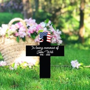 DINOZOZO Veteran Soldier Grave Marker Patriotic Flag Memorial Stake Sympathy Gifts Custom Metal Signs2