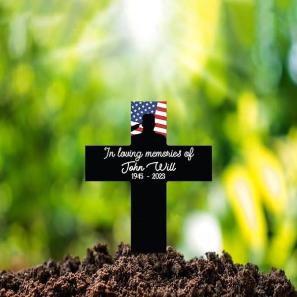 DINOZOZO Veteran Soldier Grave Marker Patriotic Flag Memorial Stake Sympathy Gifts Custom Metal Signs