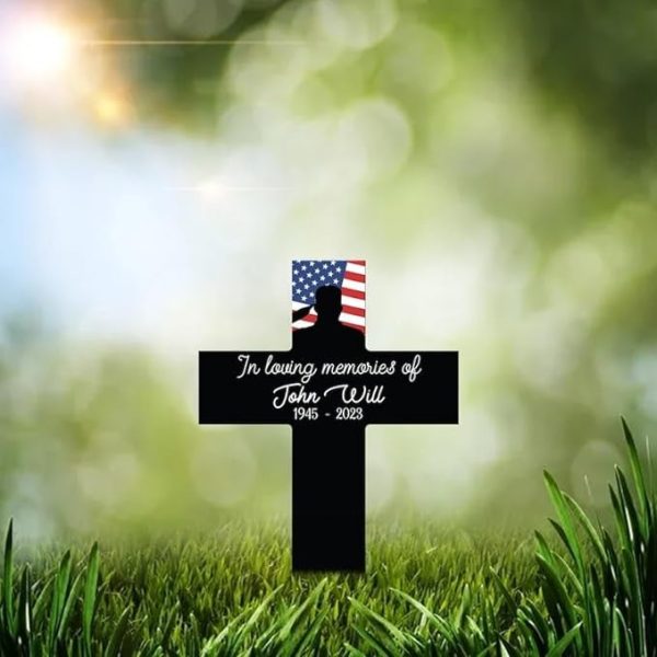DINOZOZO Veteran Soldier Grave Marker Patriotic Flag Memorial Stake Sympathy Gifts Custom Metal Signs