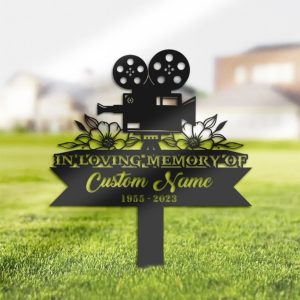 DINOZOZO Videographer Cameraman Movie Maker Grave Marker Memorial Sign with Stake Sympathy Gifts for Loss of Loved One Custom Metal Signs2