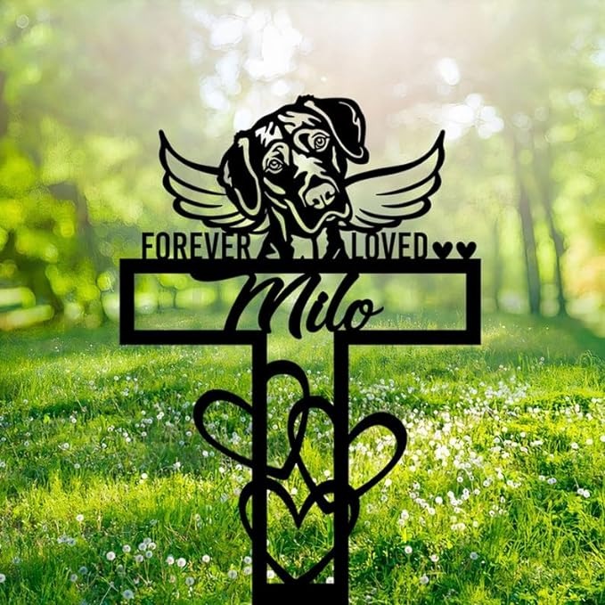 DINOZOZO Vizsla Dog Grave Marker Garden Stakes Forever Loved Dog Memorial Gift Cemetery Decor Custom Metal Signs