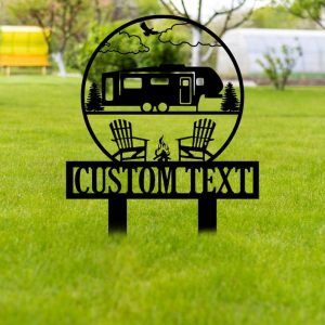 DINOZOZO Welcome to Our Campsite Sign with Stake Camper RV Decor Camping Custom Metal Signs2