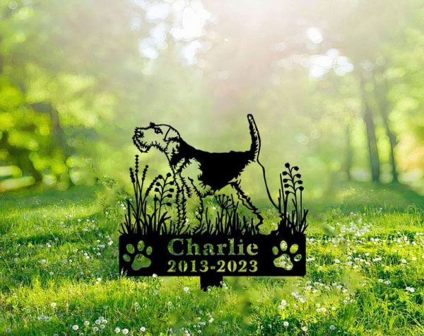 DINOZOZO Welsh Terrier Dog Grave Marker Garden Stakes Dog Sympathy Gift Cemetery Decor Memorial Custom Metal Signs