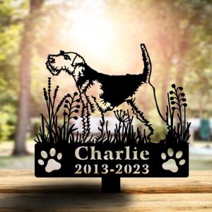 DINOZOZO Welsh Terrier Dog Grave Marker Garden Stakes Dog Sympathy Gift Cemetery Decor Memorial Custom Metal Signs2