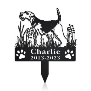 DINOZOZO Welsh Terrier Dog Grave Marker Garden Stakes Dog Sympathy Gift Cemetery Decor Memorial Custom Metal Signs3