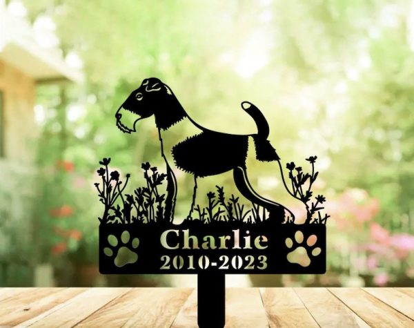 DINOZOZO Wire Fox Terrier Dog Grave Marker Garden Stakes Dog Sympathy Gift Cemetery Decor Memorial Custom Metal Signs