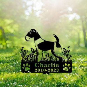 DINOZOZO Wire Fox Terrier Dog Grave Marker Garden Stakes Dog Sympathy Gift Cemetery Decor Memorial Custom Metal Signs2