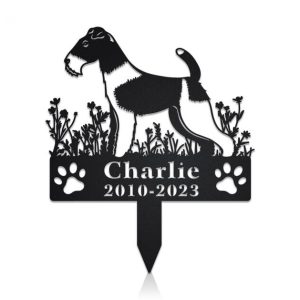 DINOZOZO Wire Fox Terrier Dog Grave Marker Garden Stakes Dog Sympathy Gift Cemetery Decor Memorial Custom Metal Signs3