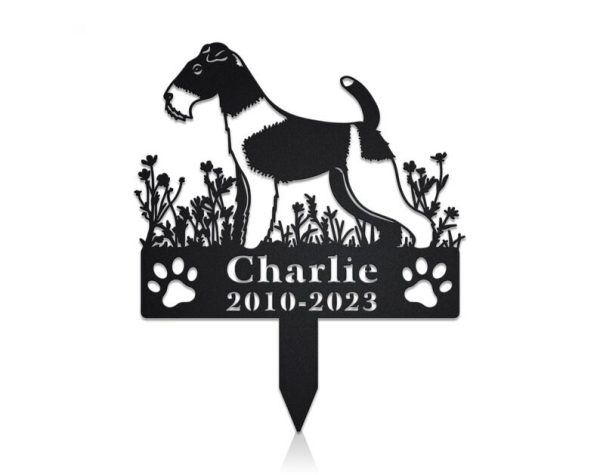 DINOZOZO Wire Fox Terrier Dog Grave Marker Garden Stakes Dog Sympathy Gift Cemetery Decor Memorial Custom Metal Signs