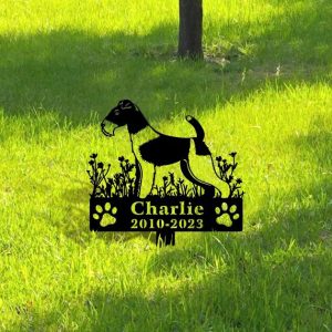 DINOZOZO Wire Fox Terrier Dog Grave Marker Garden Stakes Dog Sympathy Gift Cemetery Decor Memorial Custom Metal Signs4