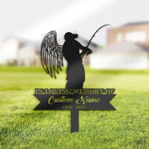 Fisherman Fishing Grave Marker Metal Garden Stakes Fisherman Memorial Gifts Sympathy Gifts for Loss of Loved One 1