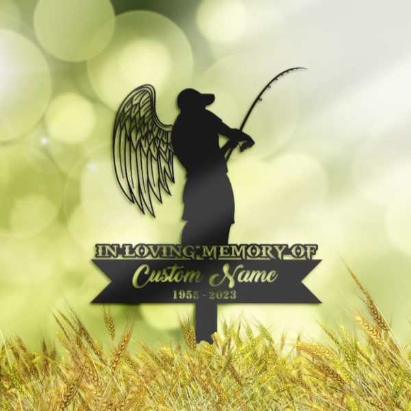 Fisherman Fishing Grave Marker Metal Garden Stakes Fisherman Memorial Gifts Sympathy Gifts for Loss of Loved One